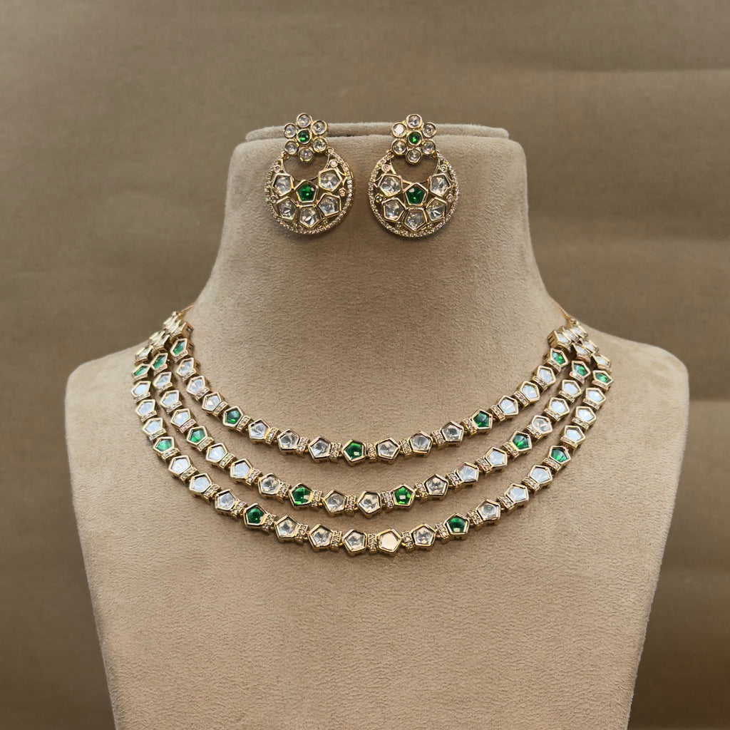 Green Wedding Kundan Necklace Set for Women