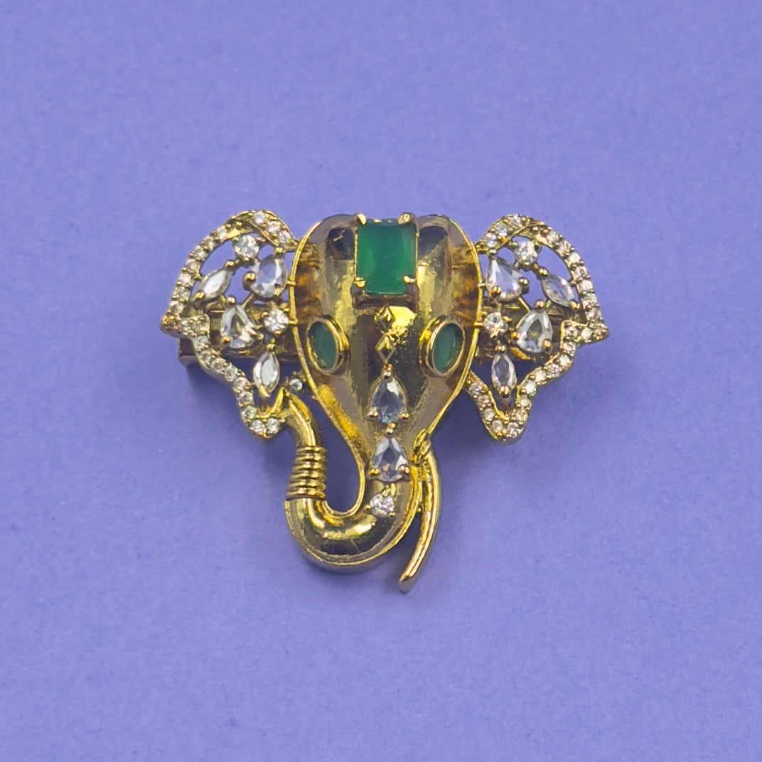 Chinmayi Emerald Green Elephant Saree Brooch, alternate angle
