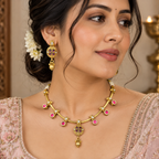 Kaveri ruby red antique necklace set with matching earrings