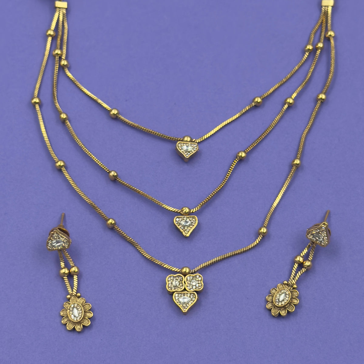 Aarushi Gold Antique Necklace Set for Daily and Festive Wear, close-up detail