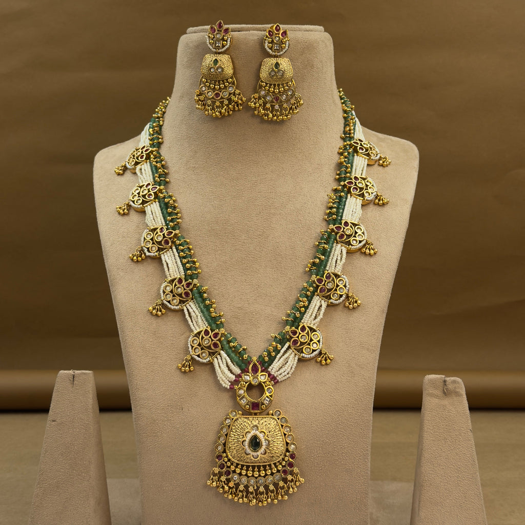 Ananya Mint Rajwadi Long Necklace Set for Bridal Wear