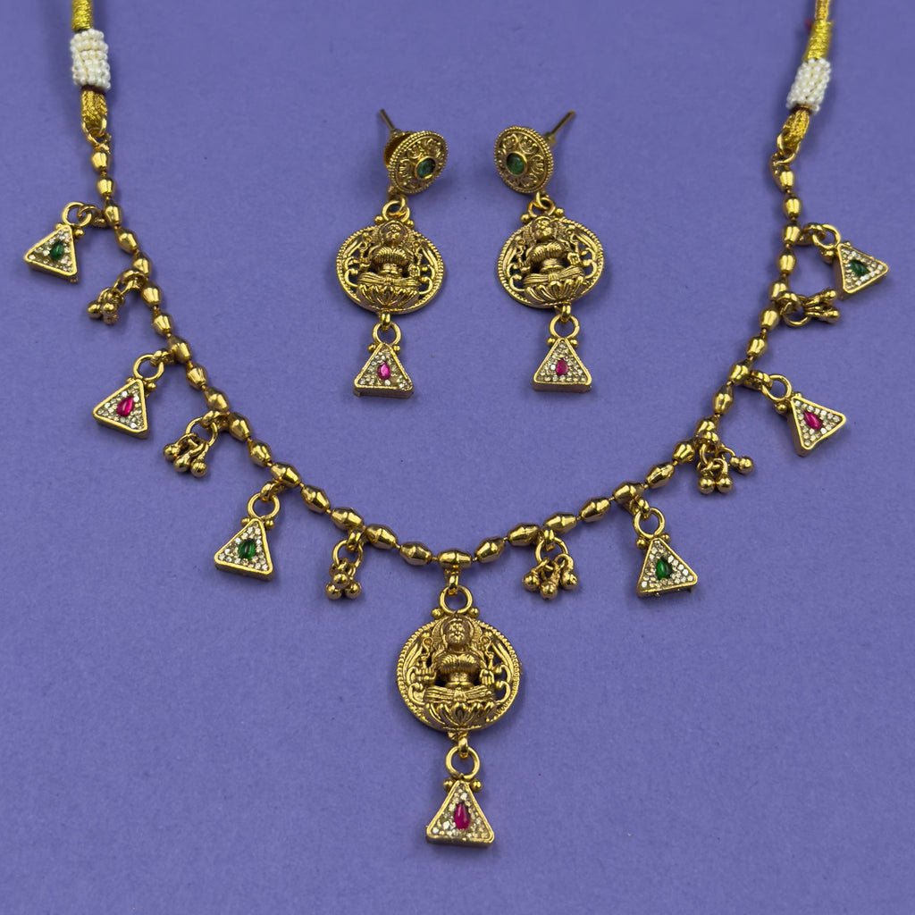 Champa multicolor South Indian temple necklace set with matching earrings