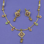 Ellora green and ruby multicolor antique necklace set with matching earrings