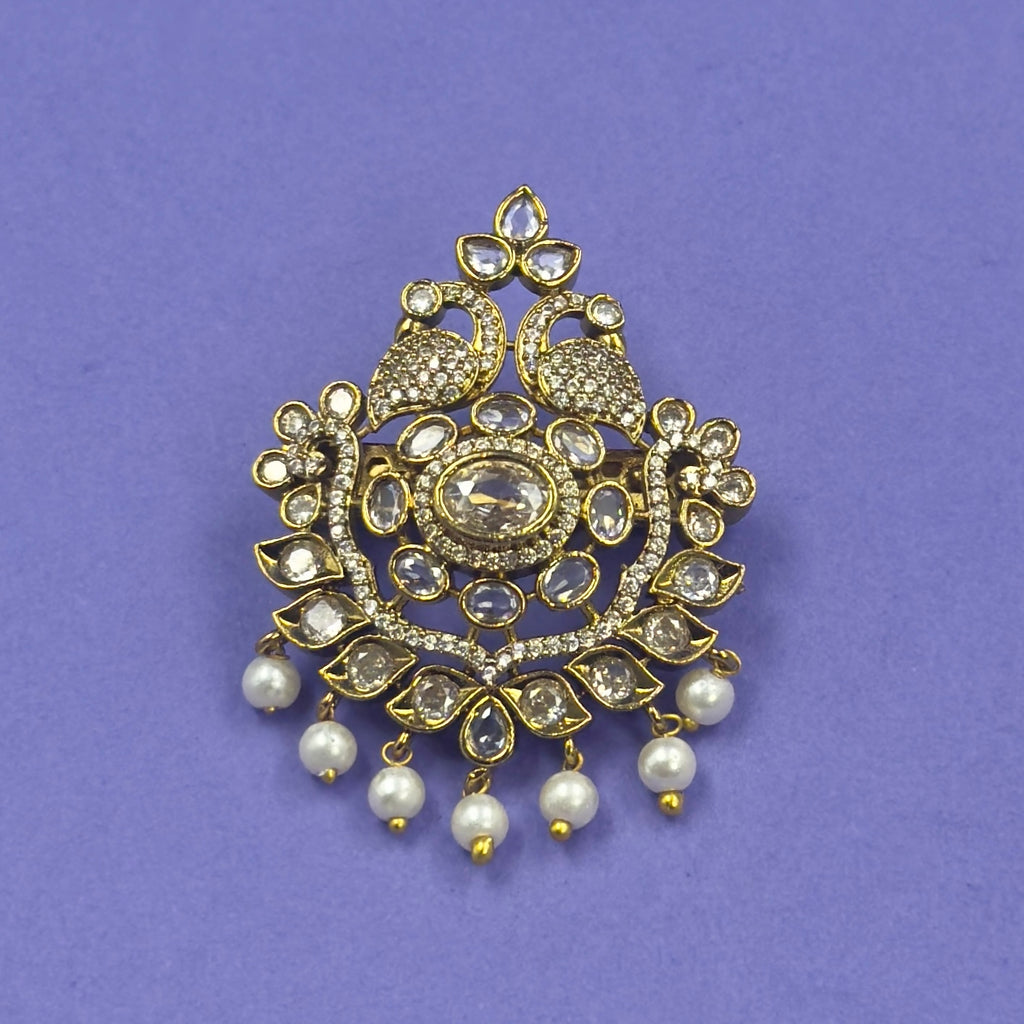 Anandi Gold Peacock Saree Brooch, alternate angle