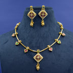 Ellora green and ruby multicolor antique necklace set with matching earrings