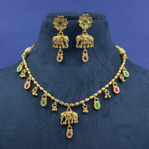 Devanshi green and ruby South Indian temple necklace set with matching earrings
