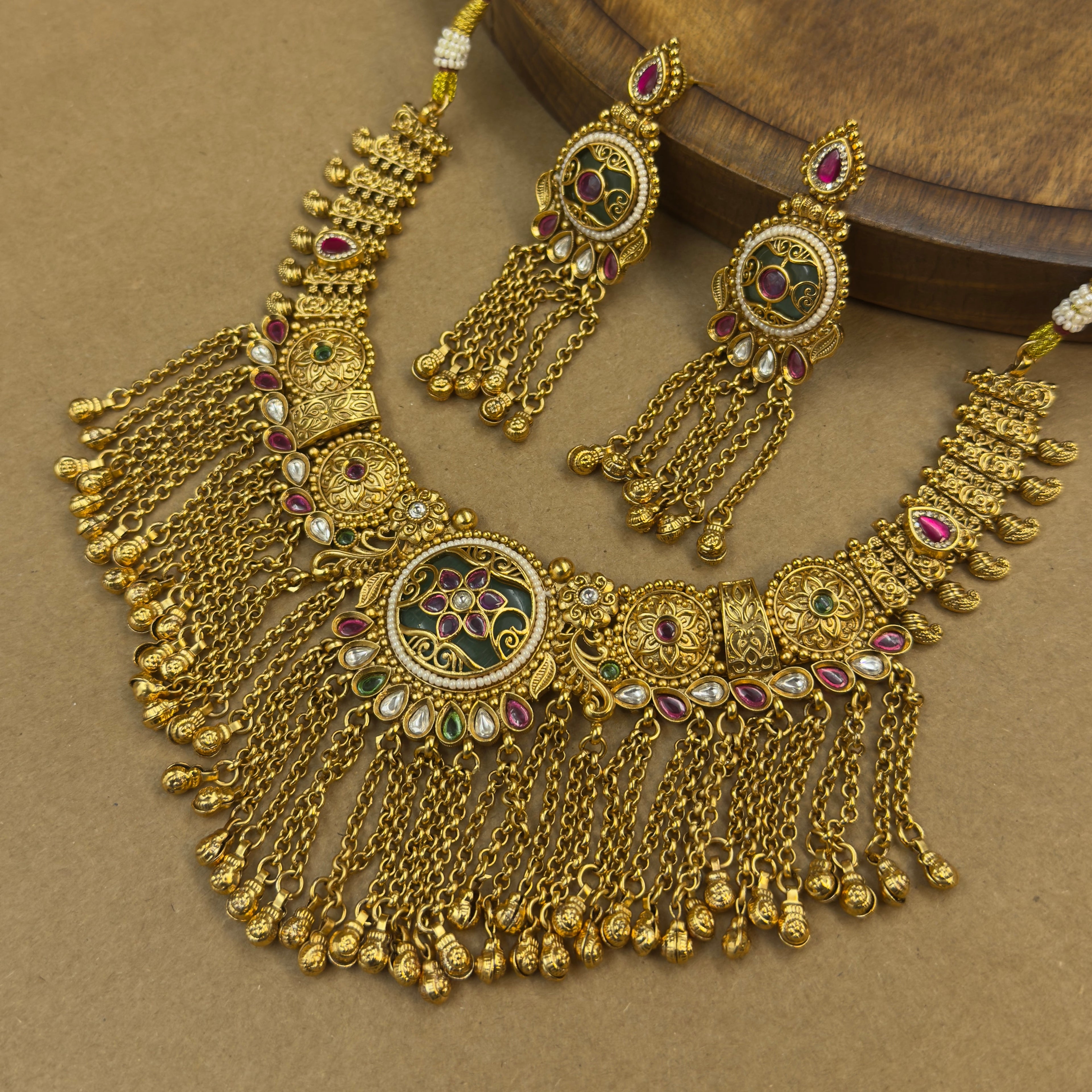 Kritika Mint Heritage Layered Necklace Set for Bridal Wear