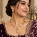 Ellora green and ruby multicolor antique necklace set with matching earrings