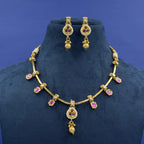 Riddhi Rani Pink Antique Necklace Set for Daily and Festive Wear, alternate angle