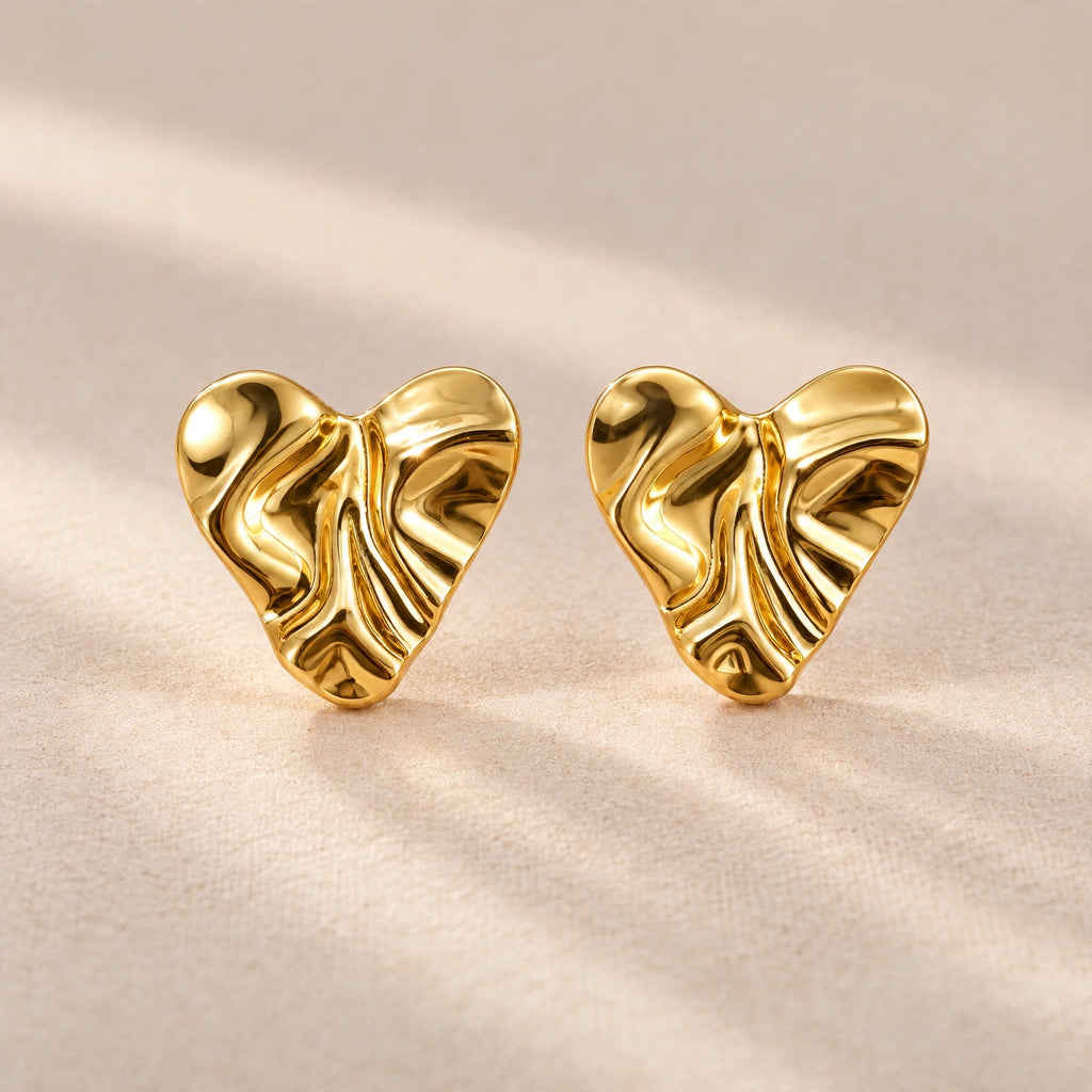 Sculpted Heart Stud Earrings