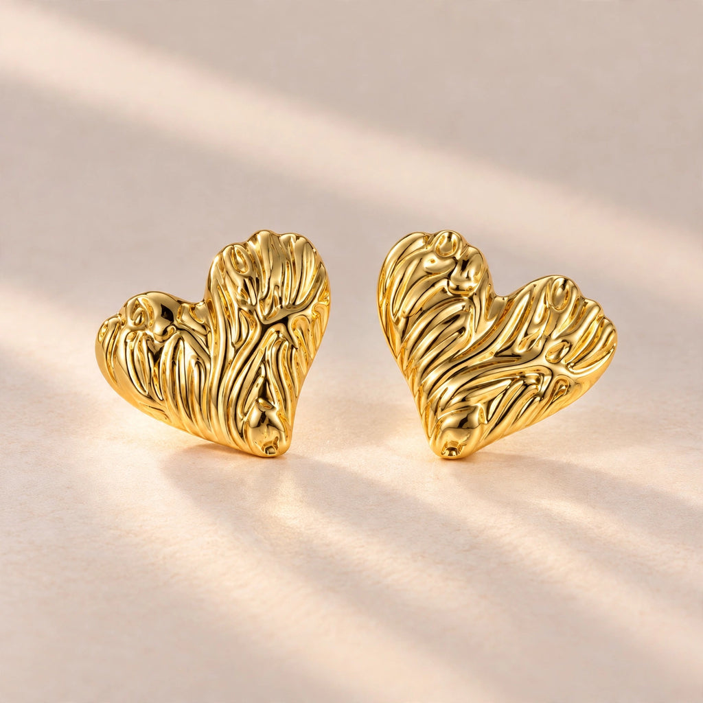 Carved Heart Stud Earrings